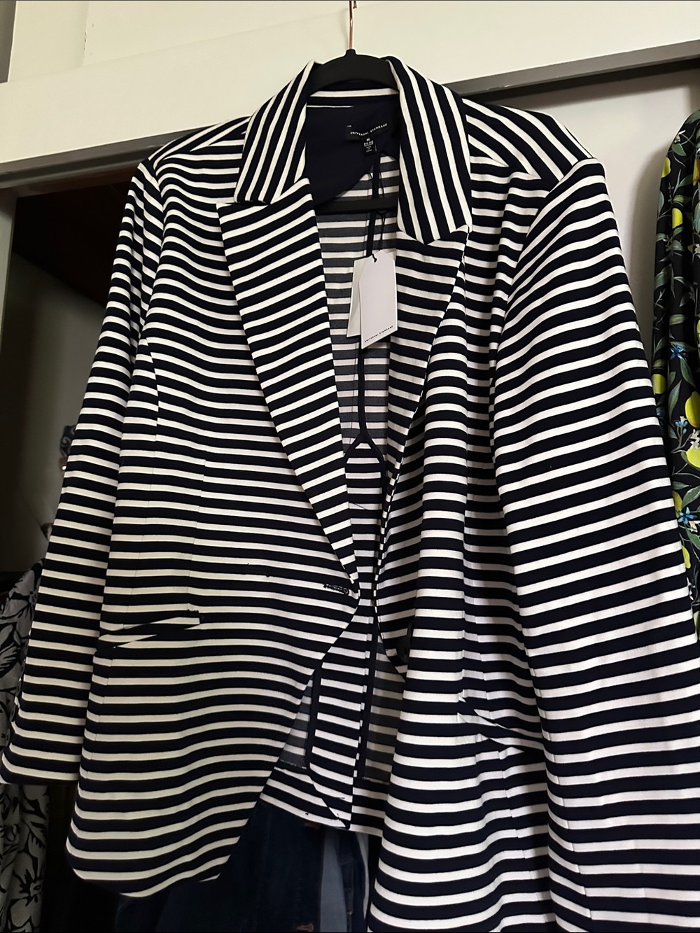 Universal Standard Navy and White Striped Blazer